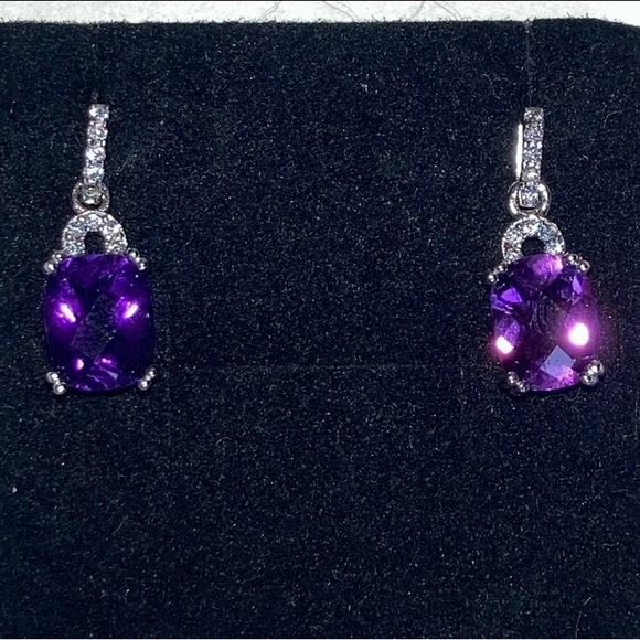 VJ CHINA Sterling Silver Purple and Clear Stones Earrings 925 - Picture 1 of 12